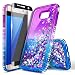 Galaxy S7 Edge Case with Screen Protector (Full Coverage 3D PET) for Girls Women Kids, NageBee Glitter Liquid Bling Floating Waterfall Sparkle Cute Case for Samsung Galaxy S7 Edge -Purple/Blue
