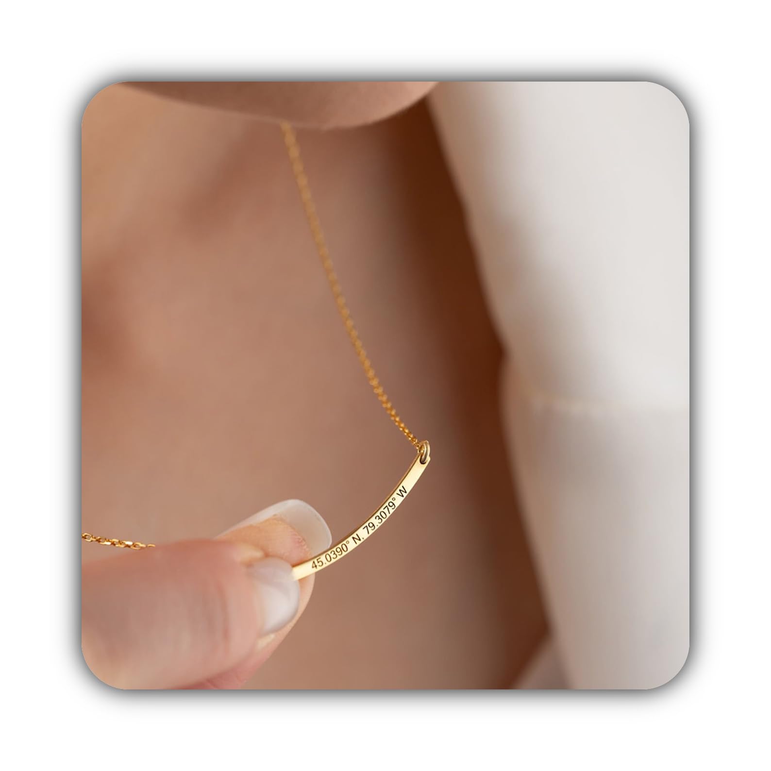 Personalizado 14K oro curvado barra collar, Navidad personalizado placa con nombre plata delicado para mujeres