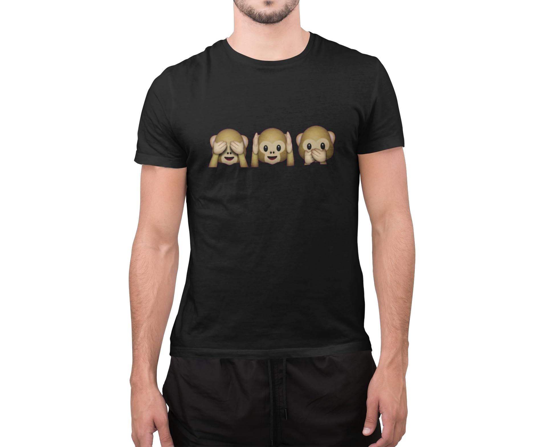 Graphic Impact Unisex Black Inspired Funny Emoji 3 Monkey Emoji Lovers Monkey Cute Top T-Shirt (, Large)