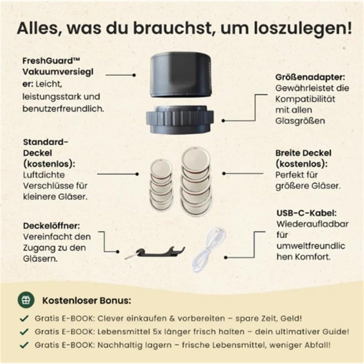 Freshguard Vakuumierer Für Längere Frische Mit 1-Knopf-Bedienung (Schwarz)