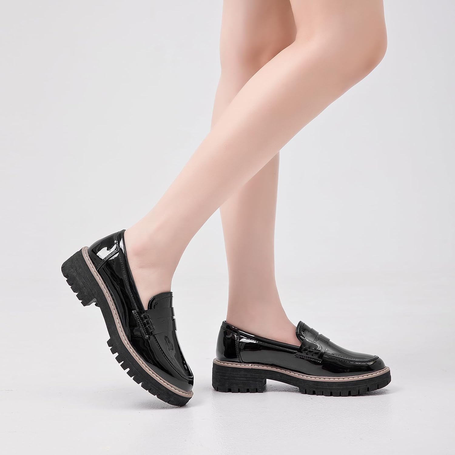 Womens Loafers Comfortable Platform Penny Loafer Chunky Heel Business Casual Dress Shoes Fashion Patent Leather Women's Loafers & Slip-ons