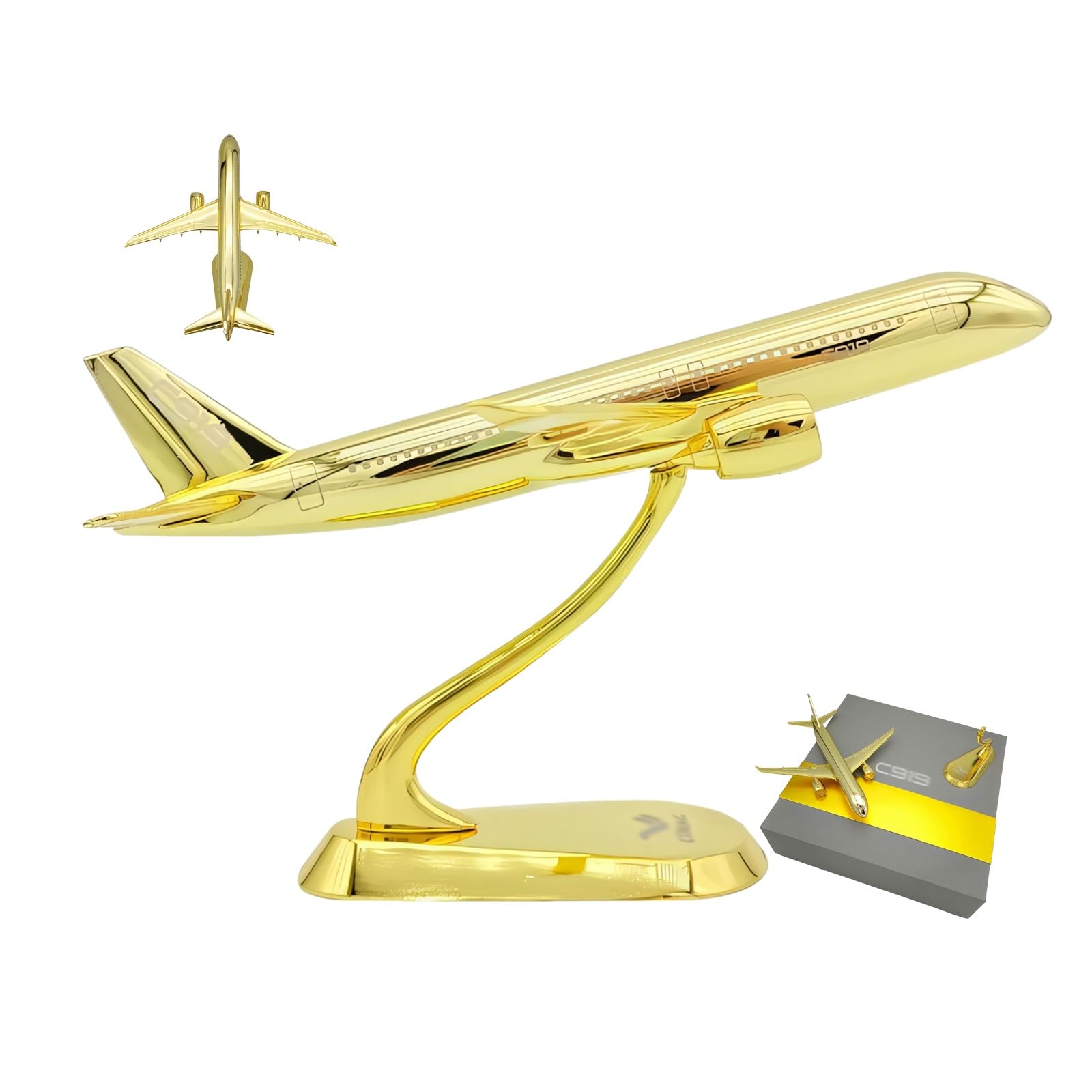 Modello pressofuso aereo militare C919 in metallo placcato oro in scala 1/400 - Espositore da collezione ad alta precisione con supporto, regalo decorativo da scrivania for collezionisti