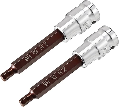 uxcell Juego de 2 llaves hexagonales de 1/2 pulgada x H6 (0.236 in), puntas de acero S2 CR-V, 4 pulgadas de longitud, uso con llave de trinquete,