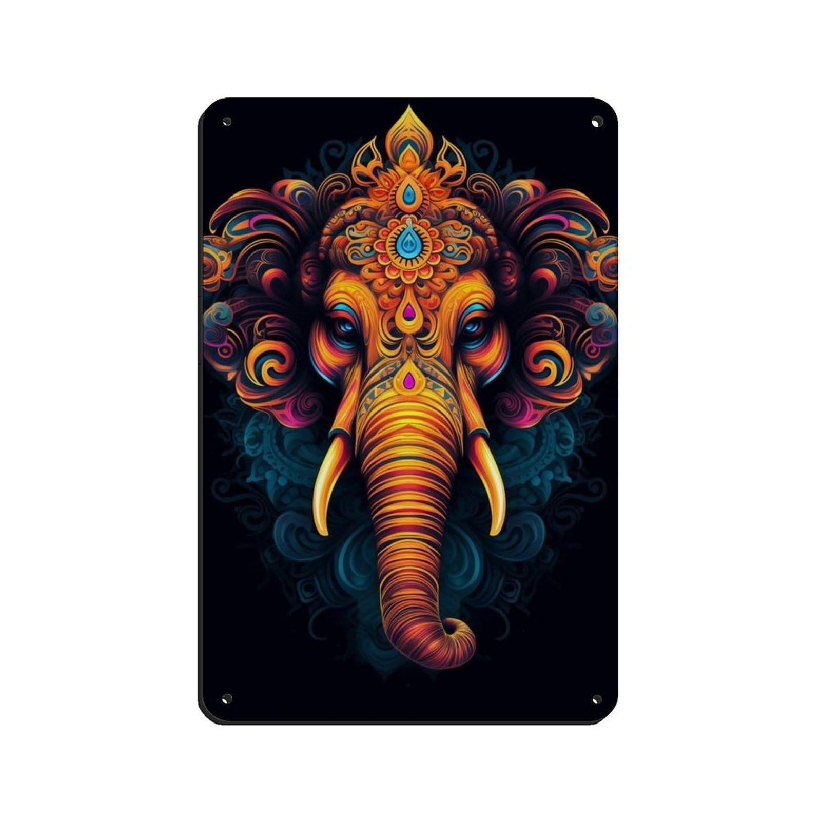 Colorful Ganesh Art, Ganesh Art (2) Retro Poster Metal Tin Sign Chic Art Retro Iron Painting Bar People Cave Cafe Family Garage Poster Wall Decoration 8x12inch(20x30cm)