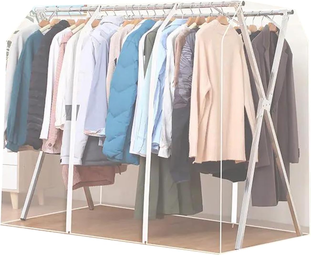 Cover for Clothes Rack, Clothes Cover for Hanging, Full Transparency, Applicable to X-Type Hangers, Metal Zipper(180x95x130cm/71x37x51in)