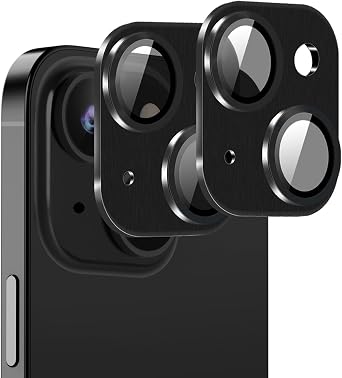 [Black][2 Pack] Camera Lens Protector for iPhone 15/15 Plus,Ultra HD 9H Tempered Glass Camera Cover screen Metal Ring Case Friendly Scratch Resistant Easy to Install