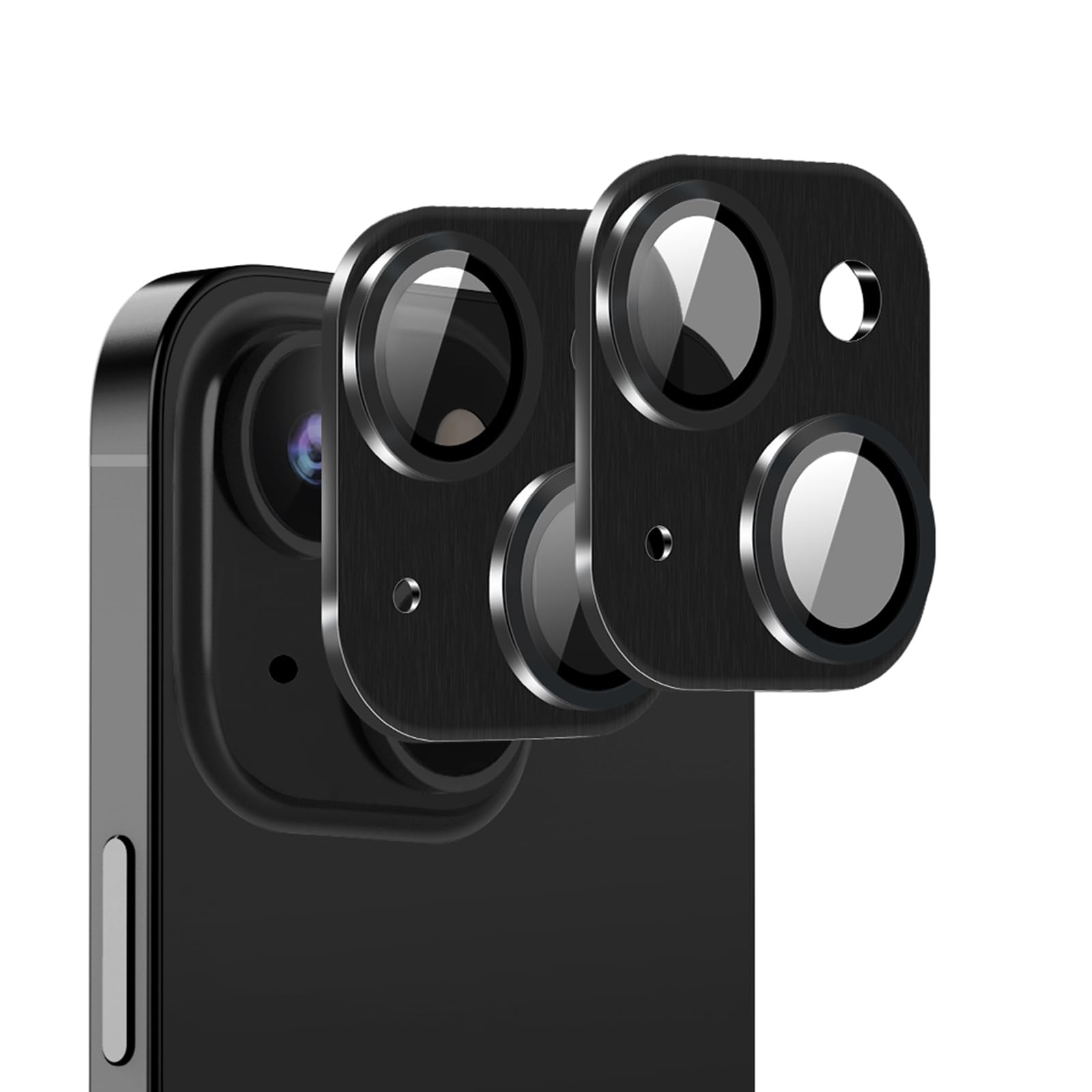 McgojoHi [Black][2 Pack] Camera Lens Protector for iPhone 15/15 Plus,Ultra HD 9H Tempered Glass Camera Cover screen Metal Ring Case Friendly Scratch
