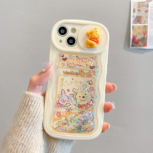 Ifilove For Iphone 12 Pro Winnie The Pooh Case With Sliding Camera Protection, Girls Kids Boys Women 3D Cute Cartoon Bear Piglet Bling Flowing Liquid Quicksand Glitter Case Cover For Iphone 12 Pro #TOP1