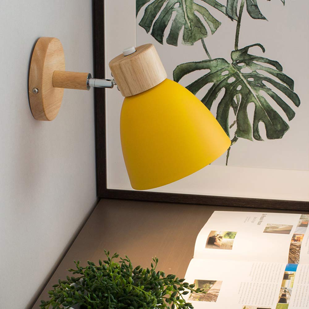 Wandlampe Holz Wandleuchte E27 Verstellbare Wandbeleuchtung Leselampe Innenwandleuchte Eisen Wand Strahler Schlafzimmer Wohnzimmer Flur Esszimmer Nacht Beleuchtung,Weiß