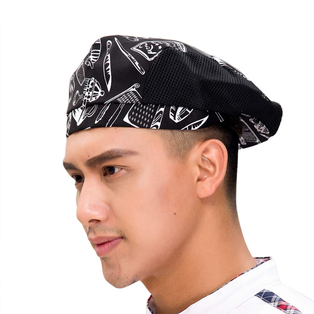 Chef Hat Flat Beret Cap Pastry Baker Cap Mesh Cooking Cap Kitchen Catering Duckbill Cap Quickly Dry Skull Cap Bandanna Cap Waiter Works Uniforms Cap Hotel Cook Hat for Adults