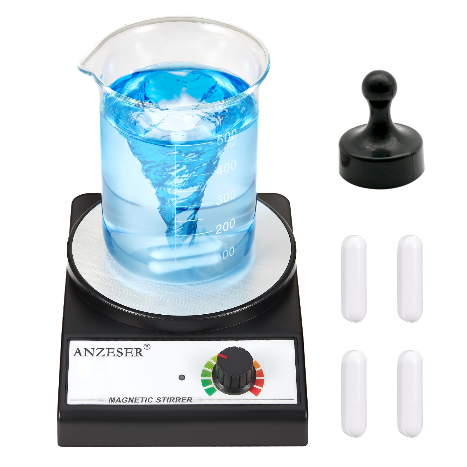 ANZESER Magnetic Stirrer With 4PCS Bars Set, Plate With Bar Retriever (NO Heating) 3000mL Mixer 3000RPM Lab Stirrer