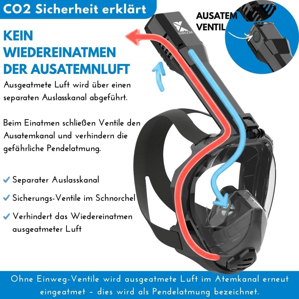 Khroom Schnorchelmaske für Erwachsene Seaview Pro, CO2 sicher