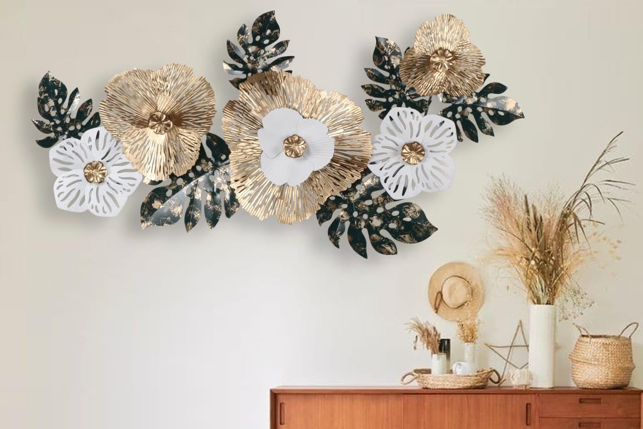 SPIROZ Metal Wall Art for Living Room | Flower 3D Design Blossoming Wall Hanging Decoration | Modern Metal Wall Sculpture for Sofa Back | Stylish Vintage Metal Art Wall Decor for Home/Living Room
