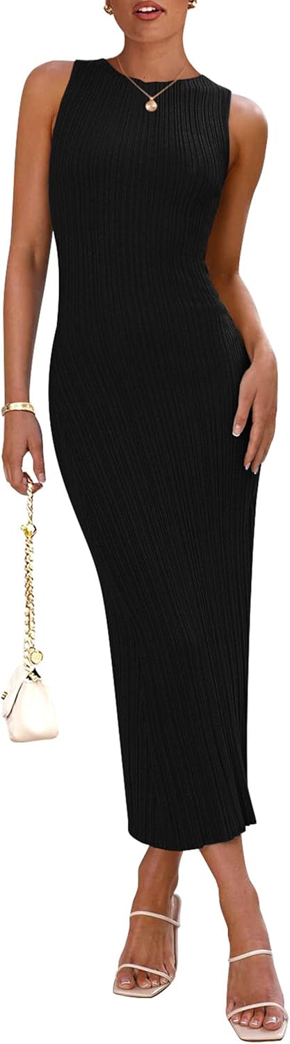 PRETTYGARDEN Women’s 2025 Summer Casual Maxi Dresses Ribbed Knit Sleeveless Bodycon Long Elegant Party Going Out Sundress