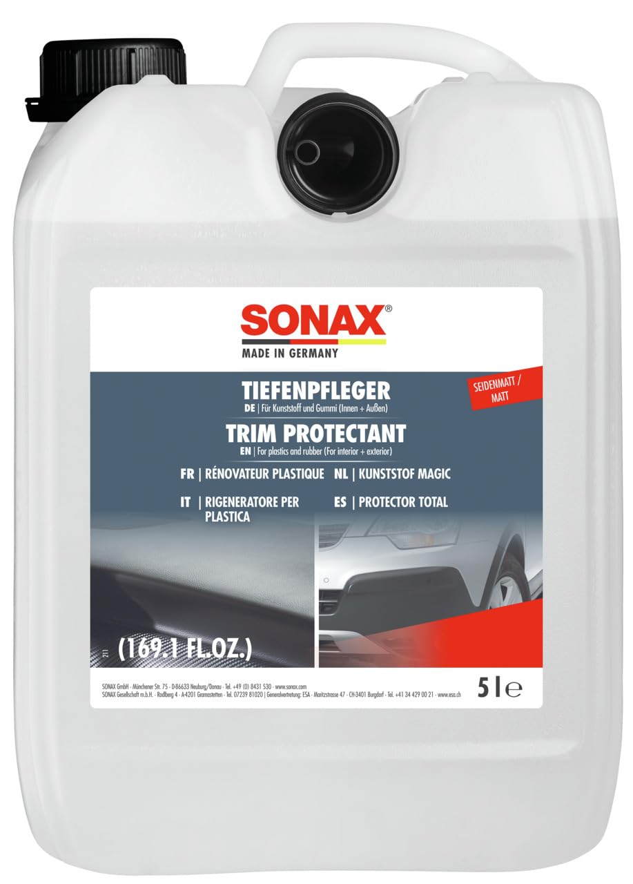SONAX TiefenPfleger Seidenmatt (5 Liter) | reinigt gründlich Kunststoff und Gummi und hinterlässt eine pflegende seidenmatte Schicht