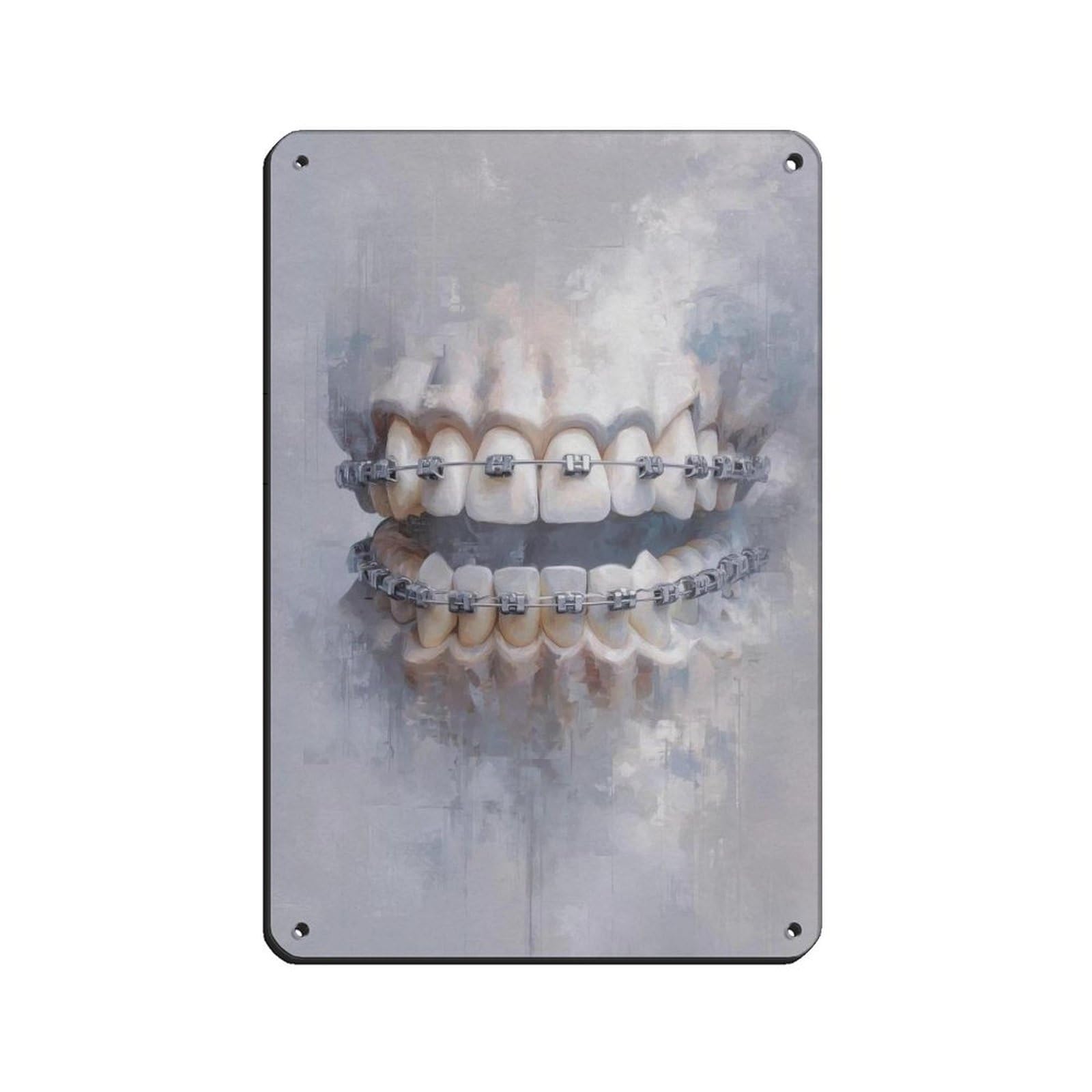 Plaque en étain avec dents vintage : affiche métal rétro de décoration murale bar café 20x30 cm