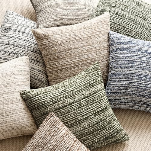 Image of Foindtower Set of 2 Faux Fur Textured Modern Throw Decorative Pillow Covers Square Accent Striped Cushion Sherpa Boho Farmhouse Pillowcase for Couch Sofa Living Room Home Decor 18x18 Inch,Dark Green