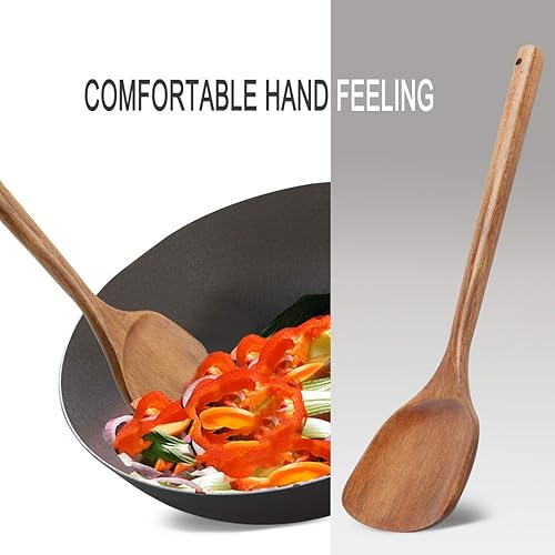 Miniatura 2 de uxcell Sartén de madera para freír, wok, utensilios de cocina esenciales para cocinar, hornear, voltear marrón