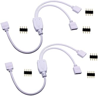 2pcs 4 Pin RGB LED Strip Splitter Cable 2 Way 1 to 2 Splitter Connector Cable for SMD 5050 3528 2835 RGB LED Tape Ribbon Light- 12inch, White