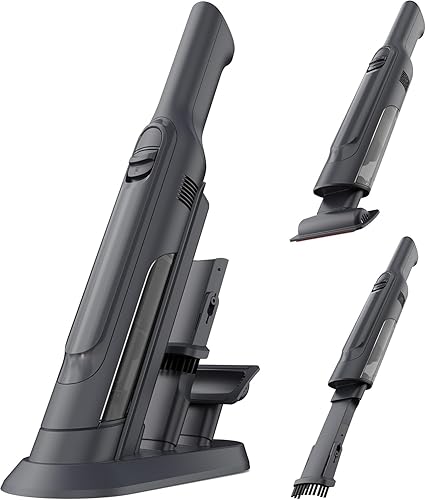 Aspiradora de mano inalámbrica, ligera de 1.4 libras con potente succión, base de carga, taza de polvo vacía y desmontable de un solo toque, mini