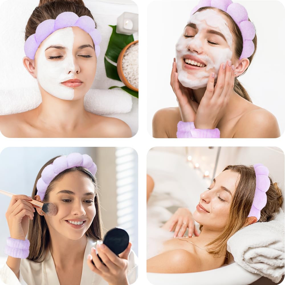 Opaski spa do mycia twarzy, zestaw na nadgarstek, gąbka, makijaż, pielęgnacja skóry, opaska na nadgarstek, bąbelki, miękki ręcznik frotte, opaska do włosów dla kobiet, puszyste, nakrycia głowy,