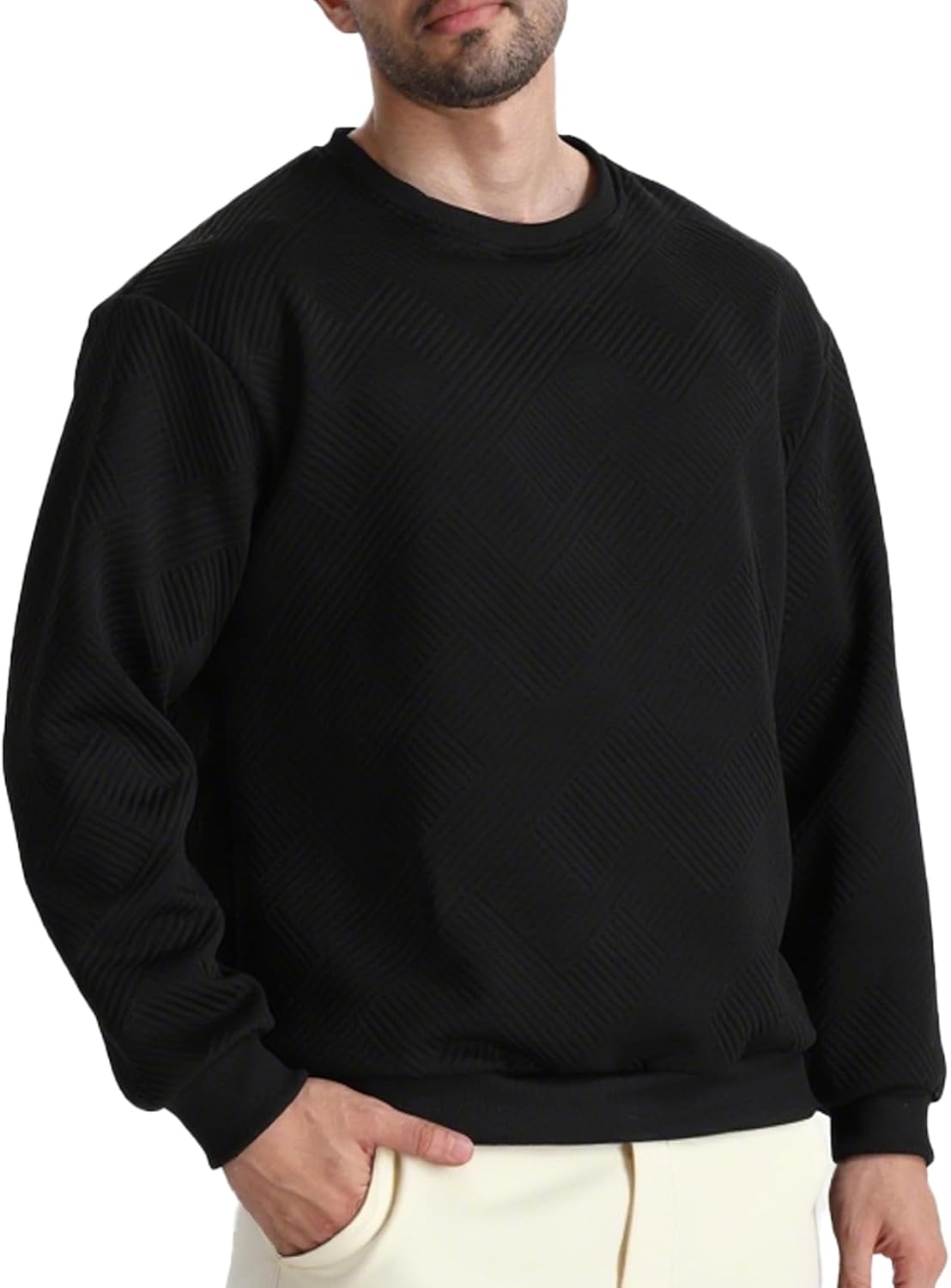 Mlgaril Men's Crewneck Sweatshirts Long Sleeve Pullover Crew Neck Sweatshirt Geometric Texture Casual Sweat Shirt