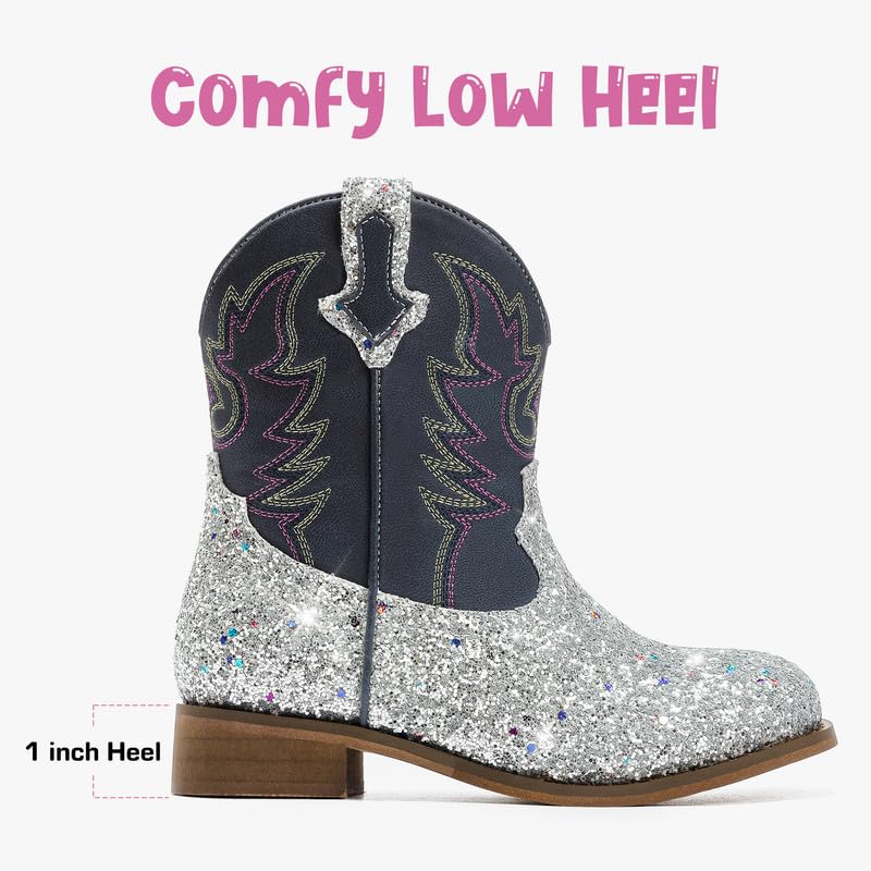 Image of Motasha Toddler Girls Cowgirl Boots Glitter Toddler Cowboy Boot Ankle Girls Boots Little Kids Horse Riding Shoes Party Birthday