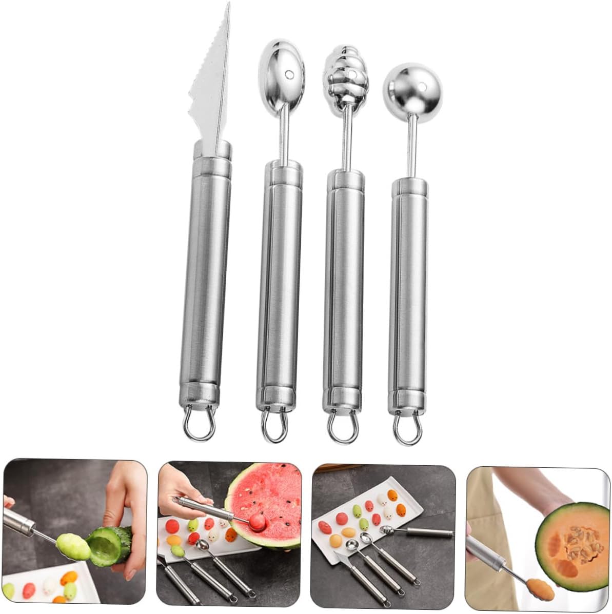 4pcs Fruit Baller Melon Baller Scoop Steel Fruit Digging Spoon Easy Use
