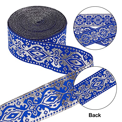 GORGECRAFT Ethnic Jacquard Ribbon 33mm Wide Double Side Blue Floral Embroidery Polyester Woven Ribbons Silver Trim Fringe Band for DIY Sewing Crafts Clothing Curtain Home Embellishment Accessories - Image 4