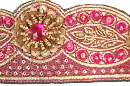 Tasiemka z indyjskim haftem, tradycyjny, cekiny, perły i kamienie ozdobne, ręcznie haftowana na wstążce żakardowej w stylu indyjskim, do Salwar Kameez, oryginalny projekt Neotrims z kolekcji specjalnej embellished-Trimmings-Collection do dekoracji domu or
