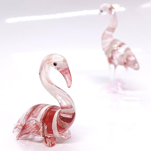 Miniatura 4 de Figuras en miniatura de flamenco de animales pintados a mano de vidrio soplado, arte de pájaro, regalo coleccionable para decorar (2 rojo y blanco)