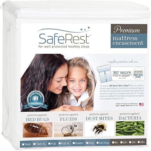 SafeRest Zippered Mattress Protector - Premium 9-12 Inch Waterproof Mattress Cover for Bed - Breathable, Noiseless Washable Mattress Encasement - Twin XL