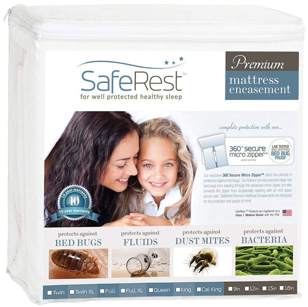 SafeRest Zippered Mattress Protector - Premium 15-18 Inch Waterproof Mattress Cover for Bed - Breathable Noiseless Washable Mattress