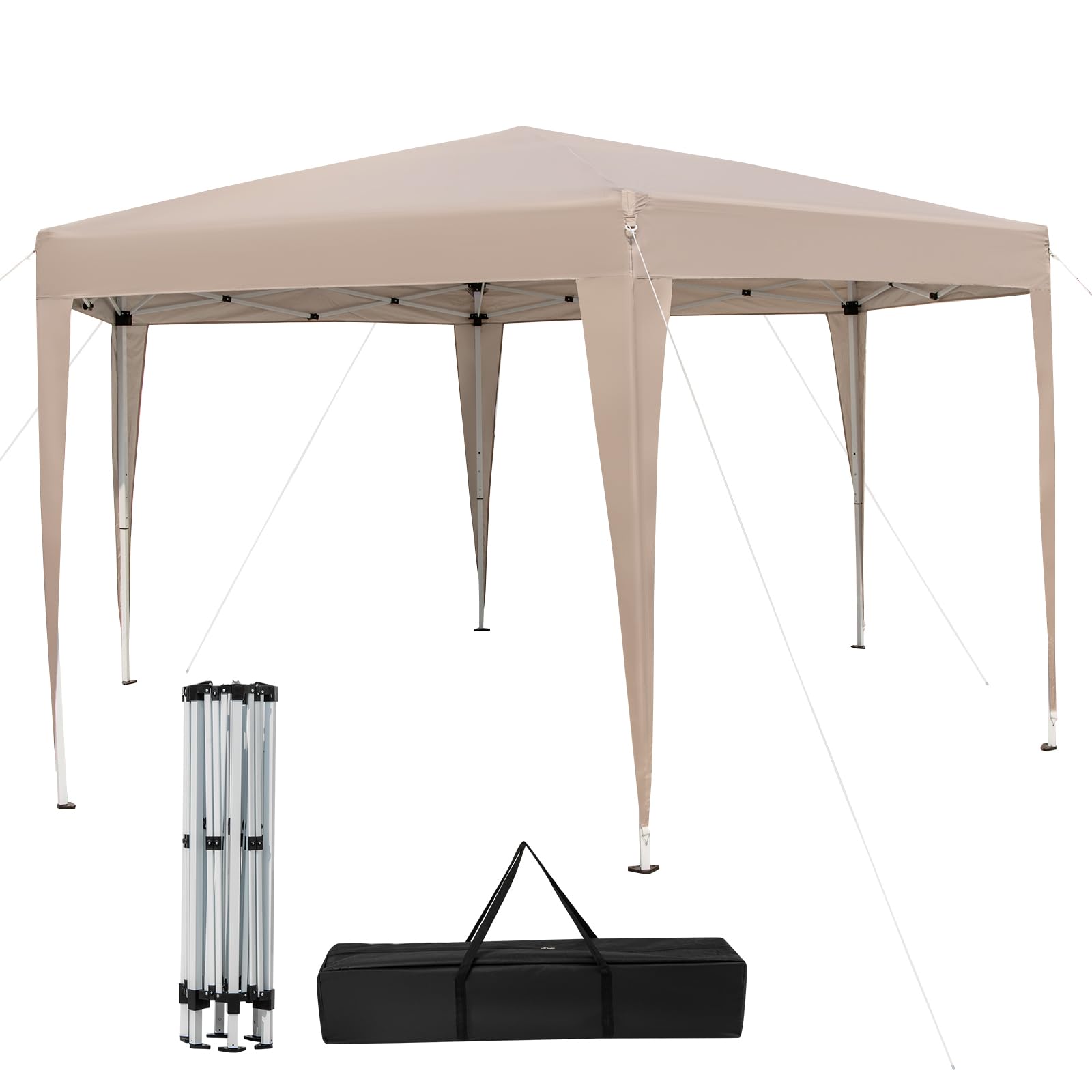 COSTWAY 400 x 348cm Hexagonal Pop-Up Canopy Tent, Heavy-duty Height Adjustable Gazebo Shelter with Dressed Legs and Carry Bag, Easy Setup Portable Outdoor Camping Tent for Party BBQ Events