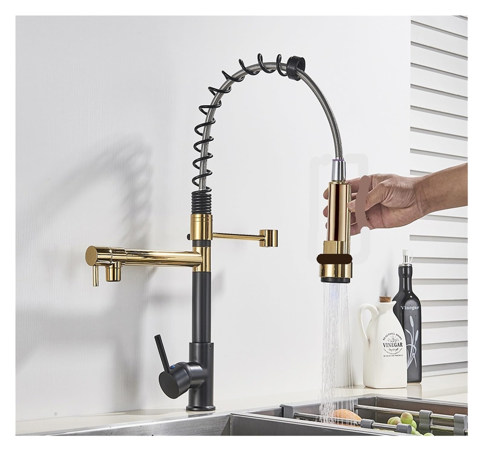 GLETSF Chrome Kitchen Faucet with 360 Swivel Dual Handle Drinking Waterap Deck Mounted Mixer for Kitchen Sink Retro Style 3-Way Filtered,
