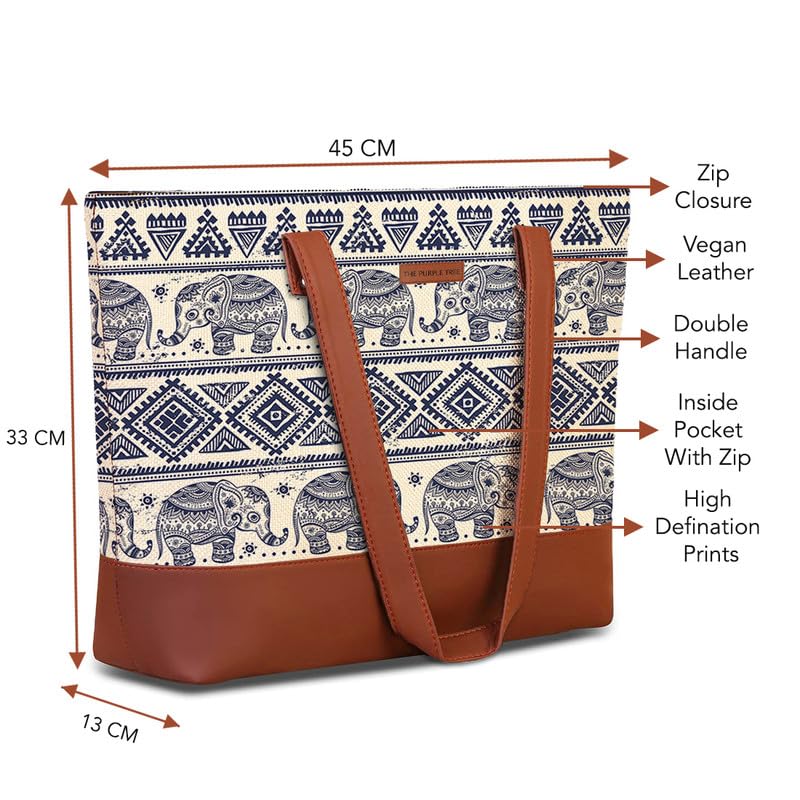 Image of The Purple Tree Handcrafted Women's Tote Bag with Vegan Leather Handles & Indian Prints, Shoulder Tote Bag and Handbag for Office and College (Pack of 1)