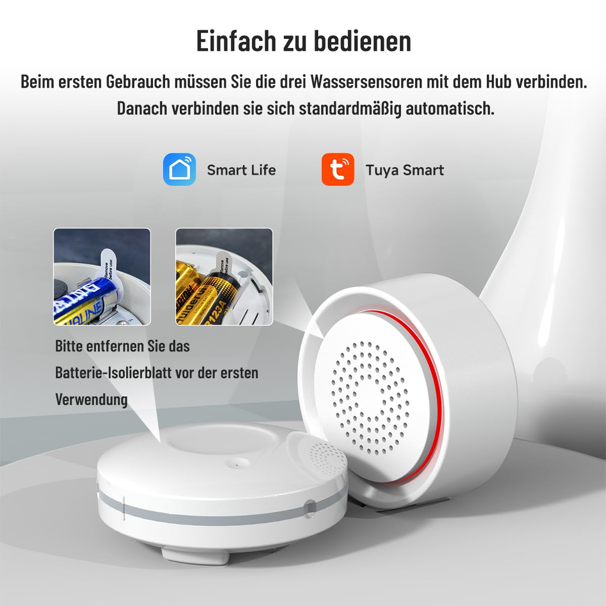 Smart WiFi Wasserleck-Detektor-Kit, 3 Sensoren, Basisstation mit 100dB verstellbarem Alarm, App-Benachrichtigungen, RF 300m/984ft für Keller/Badezimmer/Waschküche