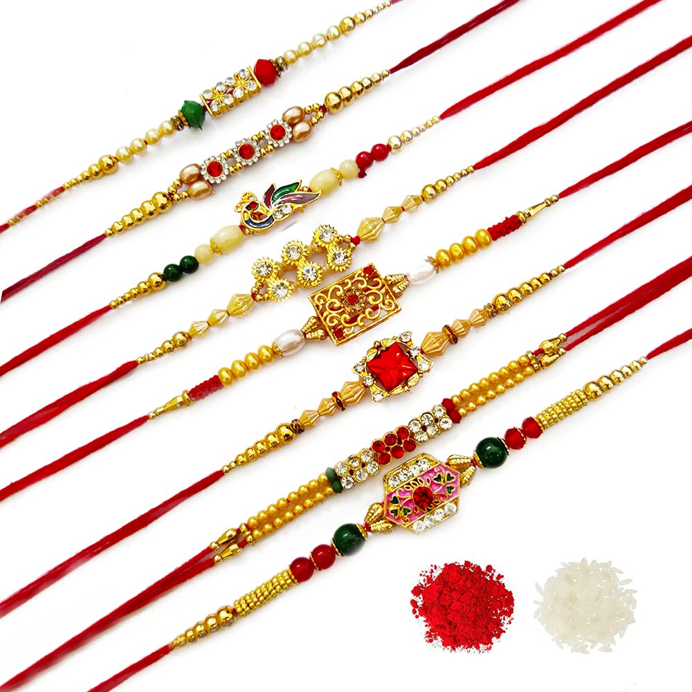 DMS RETAIL Set Of 8 Rakhi For Brother With Roli Chawal | Mouli Kundan Rakhi For Brother With Roli Chawal (B0B6GHRZS9) Amazon Price History, Amazon Price Tracker