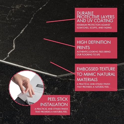 Lucida Surfaces BaseCore HEX Black Marble Vinyl Tiles #TOP29
