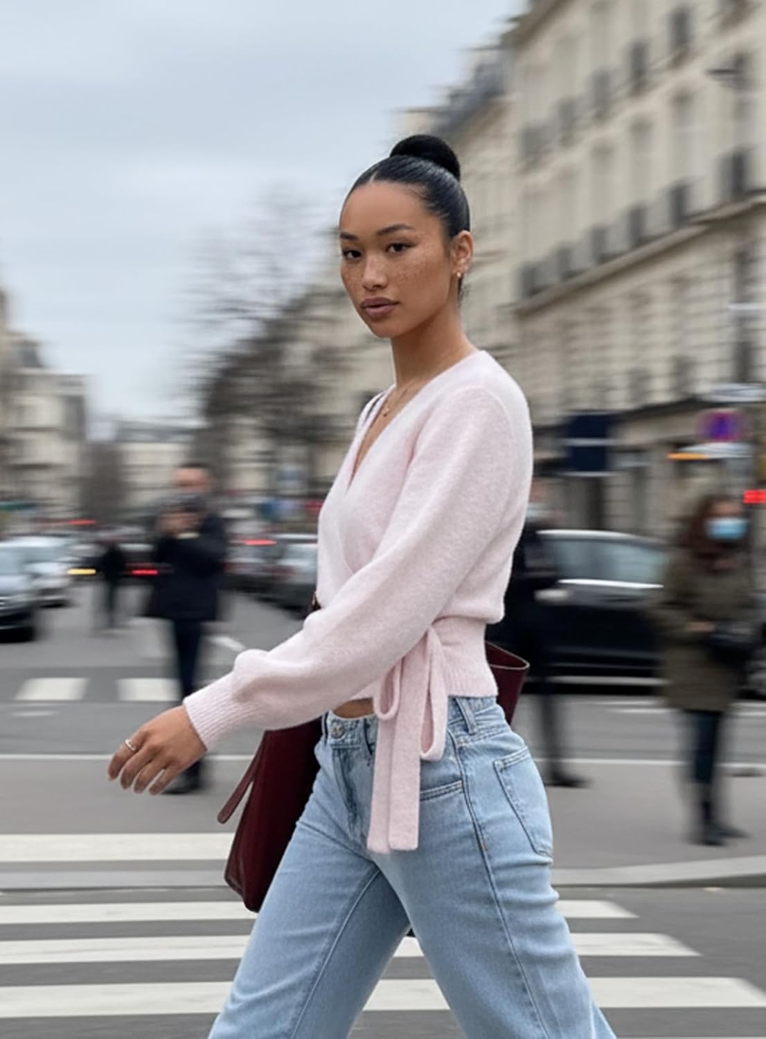 Women V Neck Wrap Sweater Cinched Waist Top Tie Cardigan Knit Cropped Sweaters Cute Going Out Sexy Casual Outfits