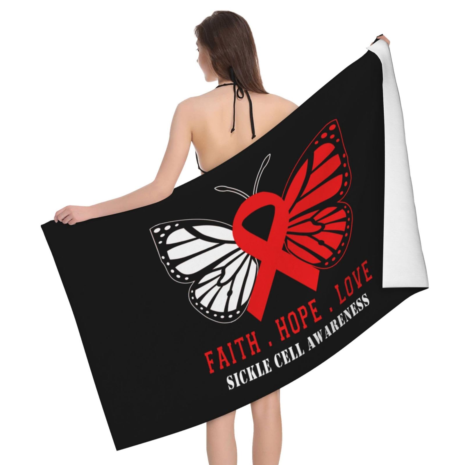 HLBSDM Microfiber Butterfly Sickle Cell Awareness Beach Towel Quick Dry Soft Sand Free Beach Towels for Pool Swim Beach Lightweight Thin Towels