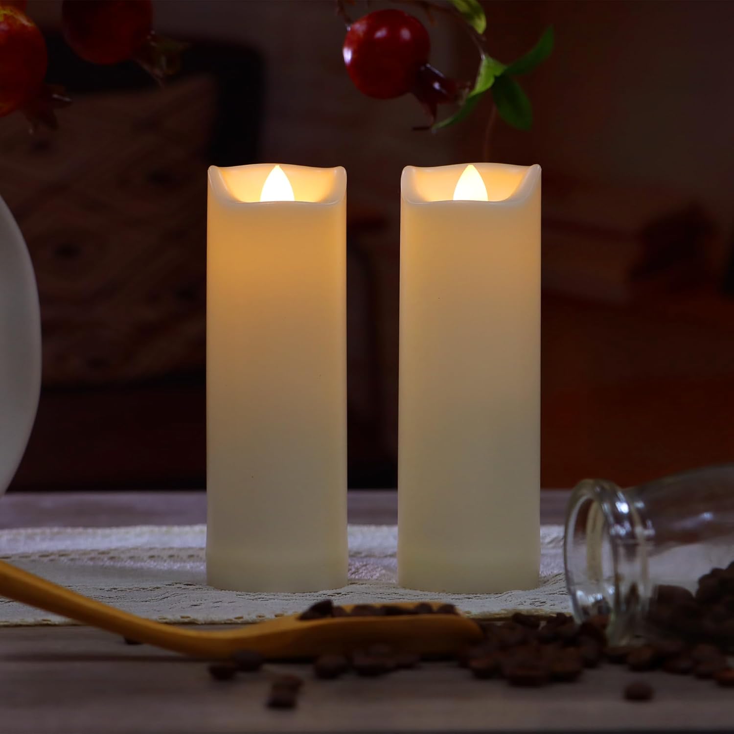 2-Pack Waterproof Outdoor Battery Operated Flameless Candles with Remote and Timer, Realistic Flickering Plastic Electric Slim LED Pillar Lights for Birthday Wedding Christmas Decor Gifts 2x6 Inches