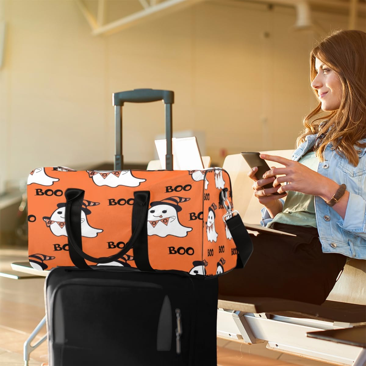 Boo Halloween Travel Duffel Bag for Women Men Large Capacity Overnight Weekender Bags for Lightweight Waterproof Sport Gym Bag for Workout Yoga Swim