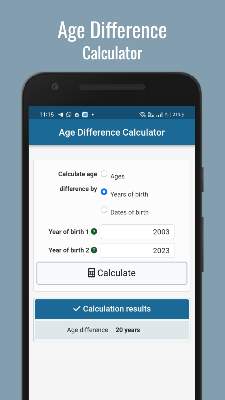 Age Difference Calculator App on Amazon Appstore