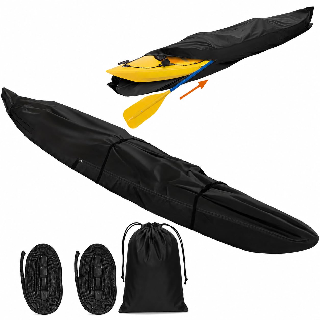 Waterproof Kayak Cover Heavy Duty Zippered Canoe Cover，Black：10FT