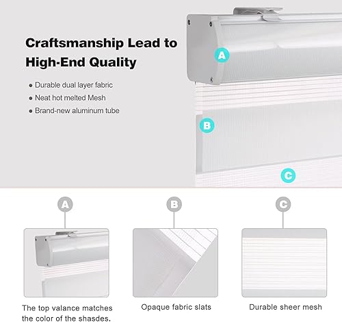 Miniatura 6 de MYshade Persianas enrollables de cebra para ventanas, sin cordón, con filtro de luz diurna y nocturna, persianas enrollables de doble capa 44 x 72