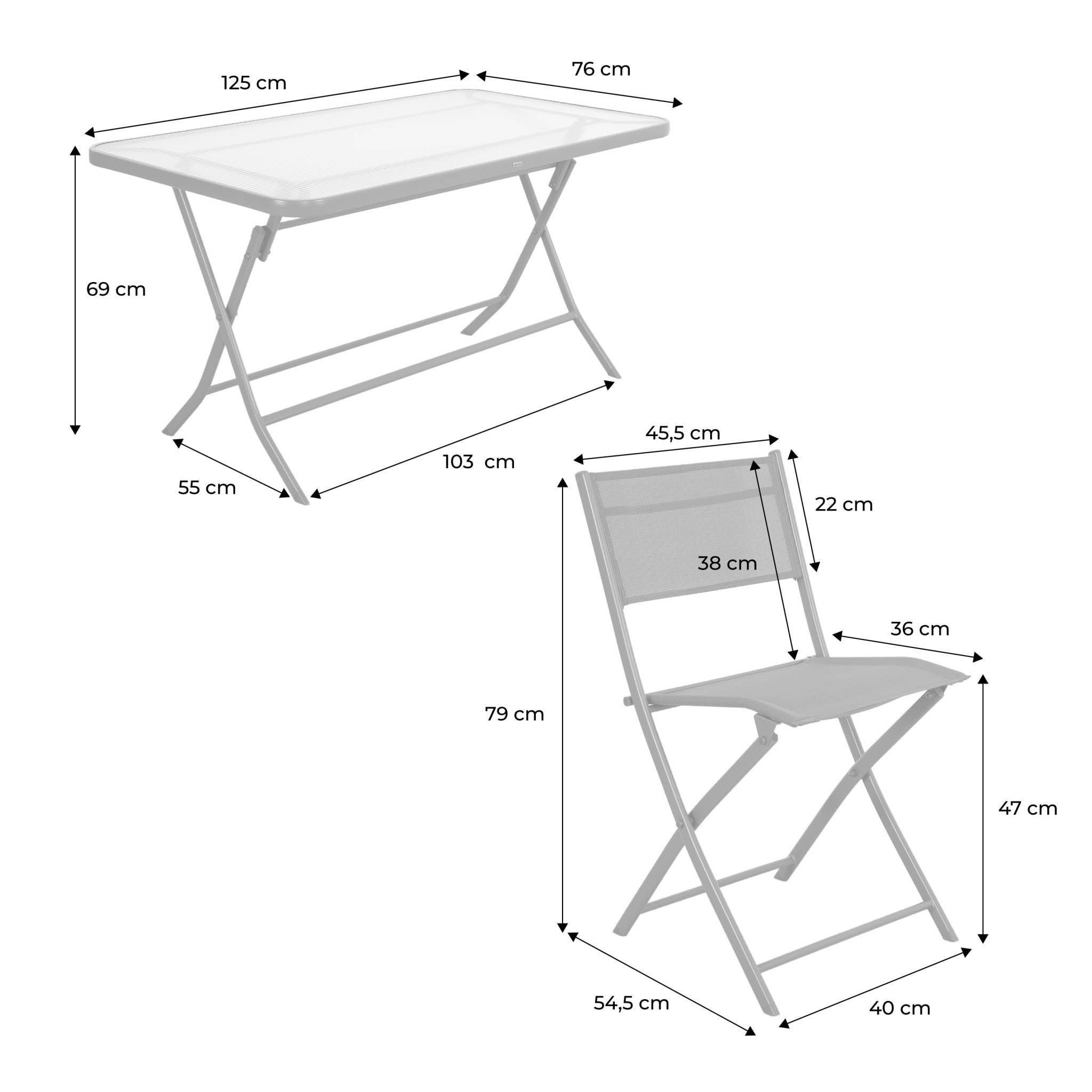 sweeek - Table de Jardin Pliante Acier + 4 assises textilène Anthracite - Ancona