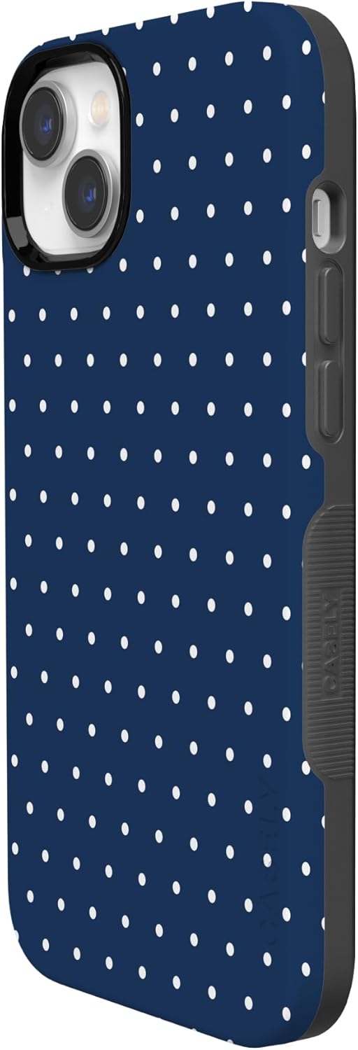 Casely iPhone 14 Plus Case | On the Dot | Navy Polka Dot | Bold Protective Design | Compatible with MagSafe