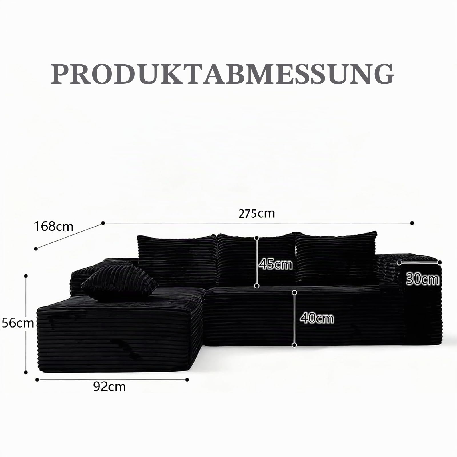 275cm Ecksofa mit Schlaffunktion, L-Form Schlafsofa 3-Sitzer mit Ottomane Links oder Rechts, Relaxsofa für Wohnzimmer, freistehend, Keine Montage