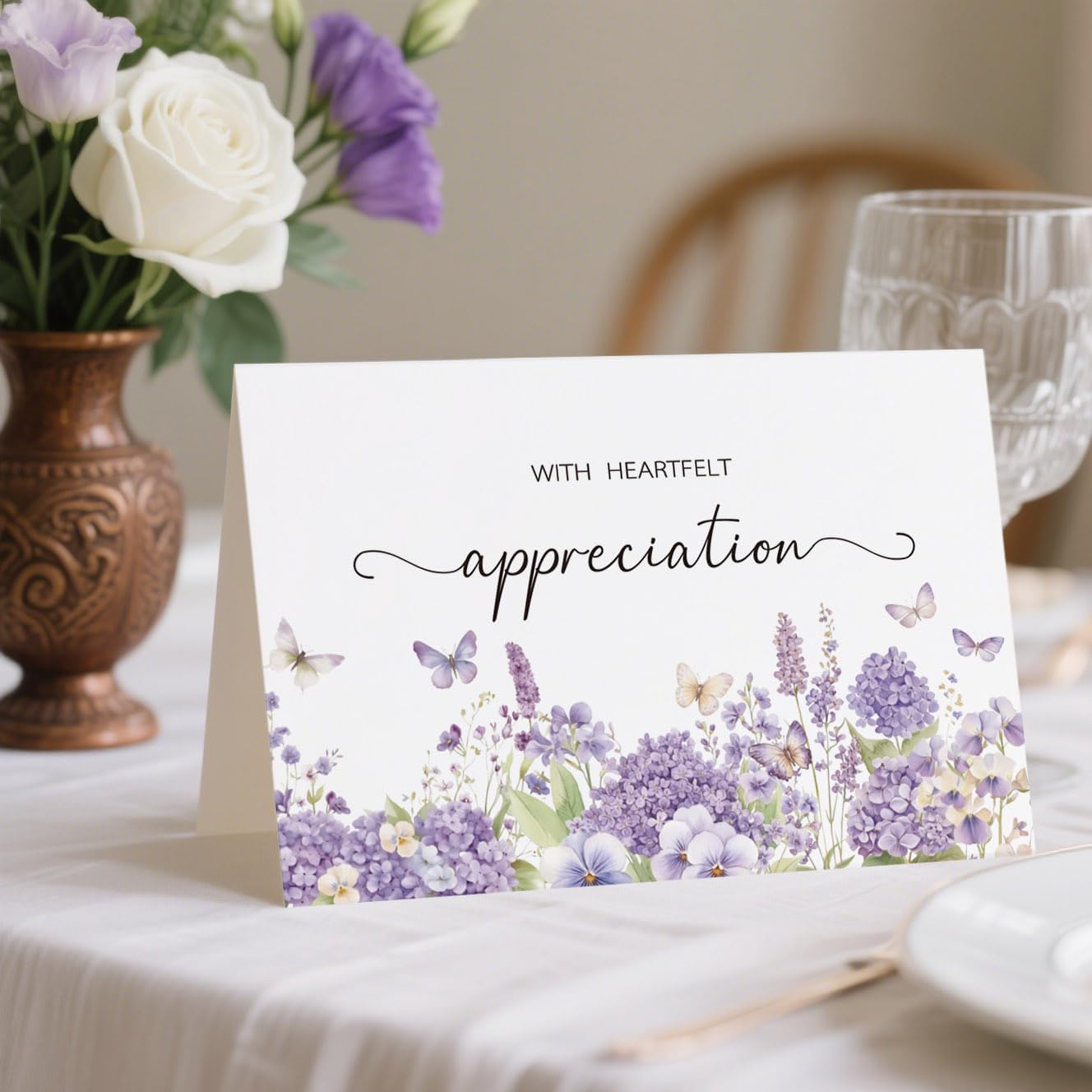 Funeral Thank You Cards with Envelopes, Set of 50, Purple Watercolor Floral Butterfly Design 4x6In Message Inside Sympathy Thank You Card for Funeral Bereavement - Image 3